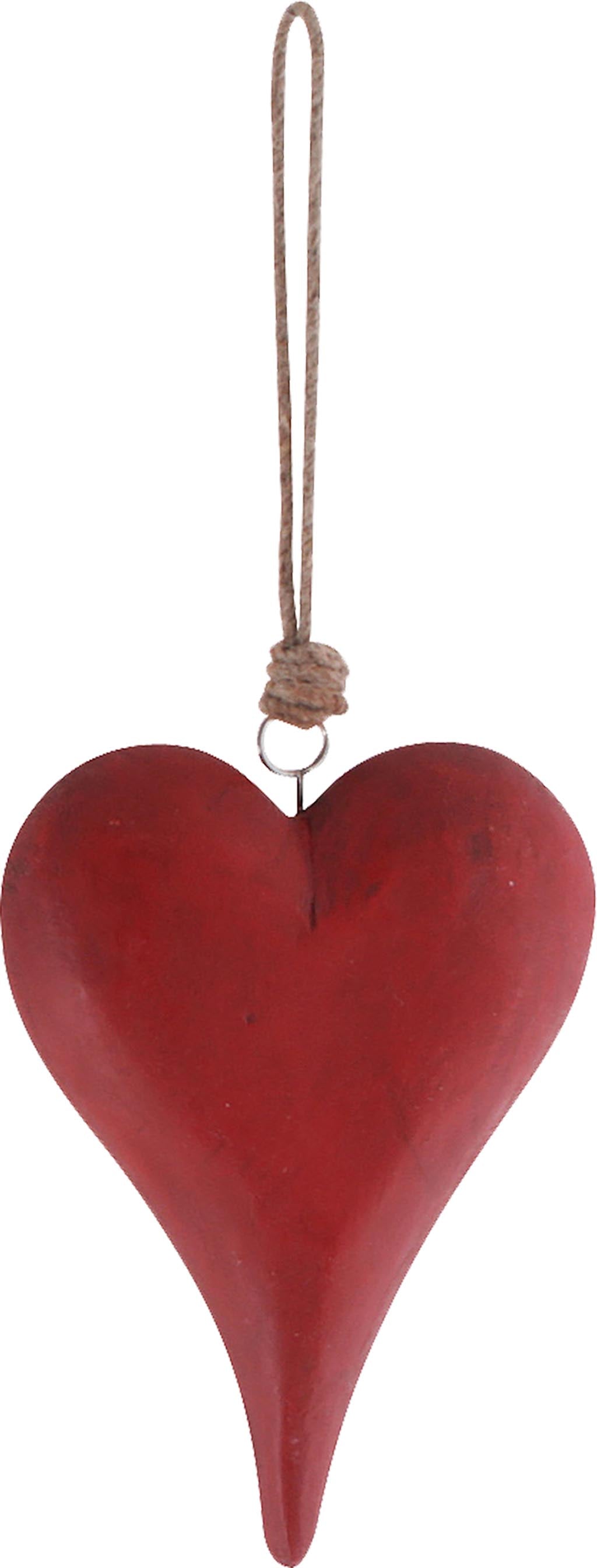 Cuore in legno rosso, da appendere, h 34x15x4 cm