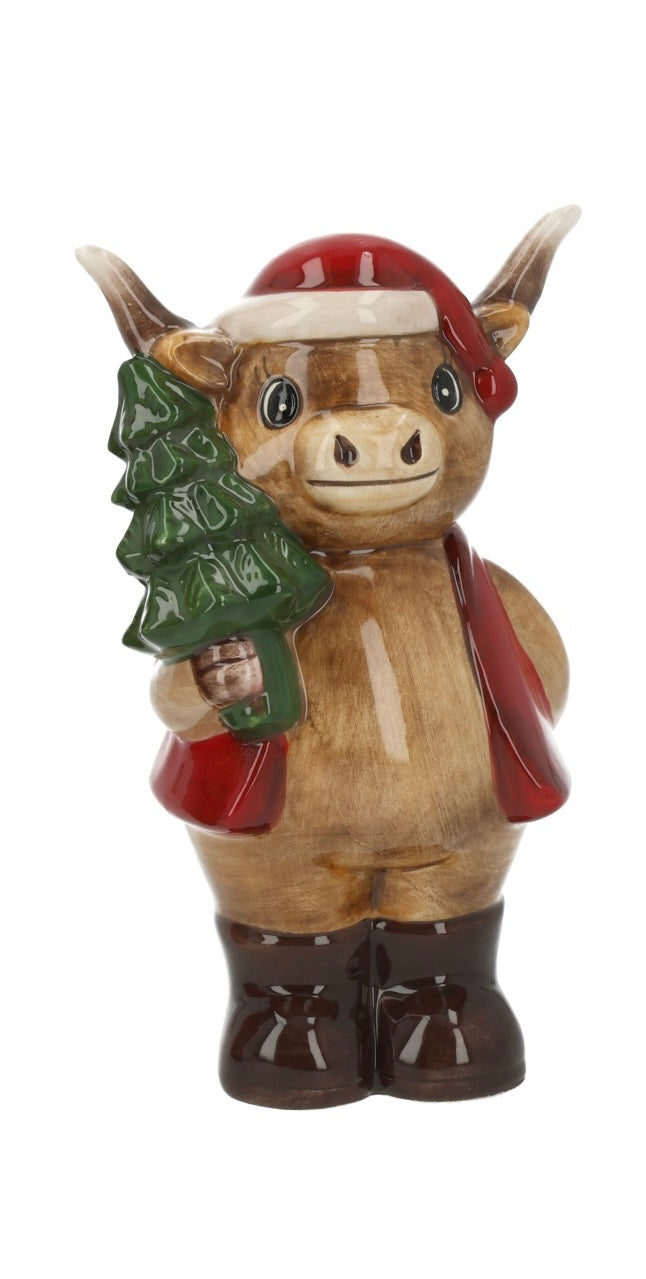 Mucca Highland in ceramica, 2 VARIANTI, h 16x9x7 cm