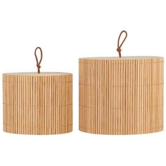 Scatole in bamboo, con coperchio in legno, set di 2