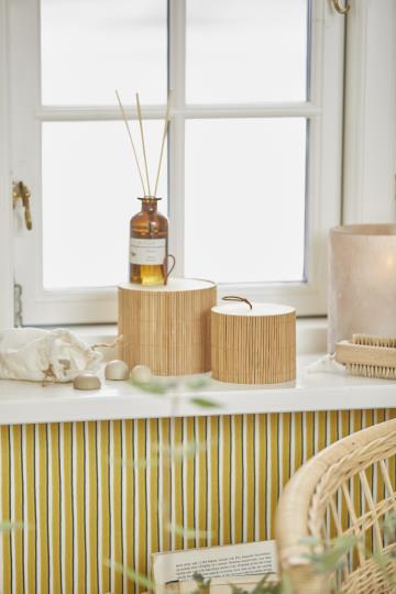 Scatole in bamboo, con coperchio in legno, set di 2