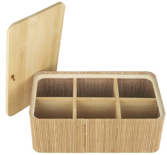 Scatola in bamboo, con coperchio, con 6 scomparti
