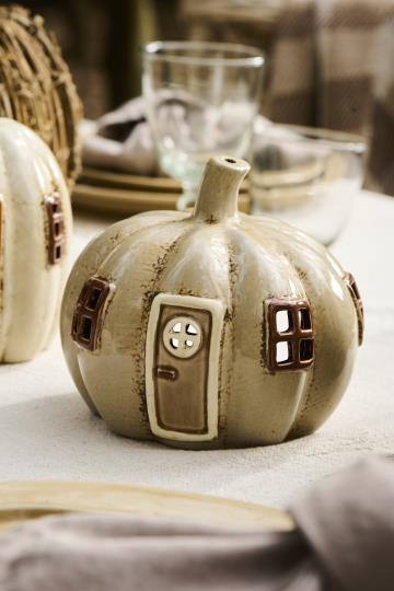 Casetta a forma di zucca colore crema, porta tealight
