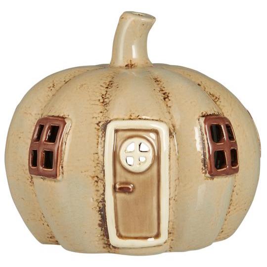 Casetta a forma di zucca colore crema, porta tealight