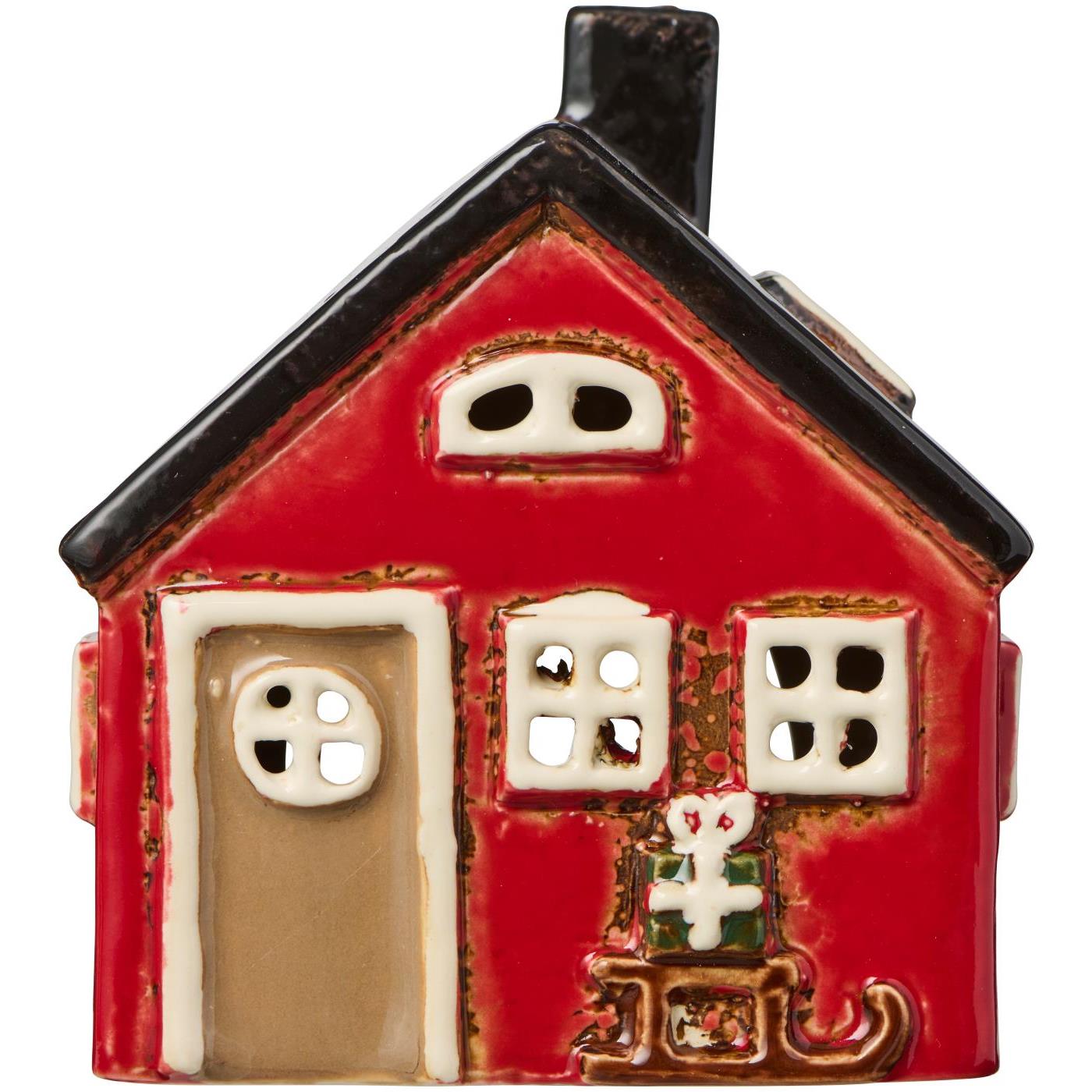 Casetta porta tealight con regali di Natale h 10,5x9,2x7,5 cm