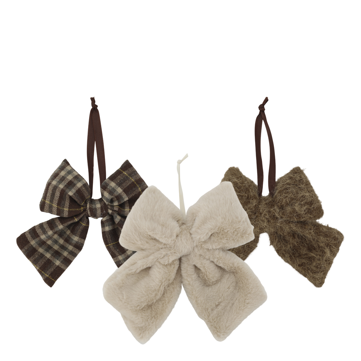 Fiocchi in tessuto, set di 3, H17/L14 cm, colore beige/mocca, H17/L15 cm