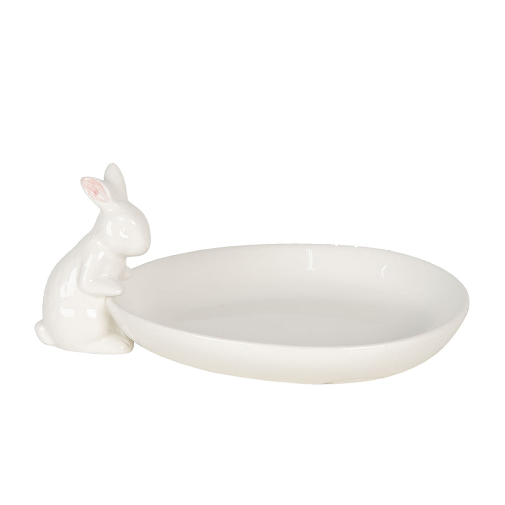 Vassoio ceramica bianco con coniglietto 20x13x8 cm