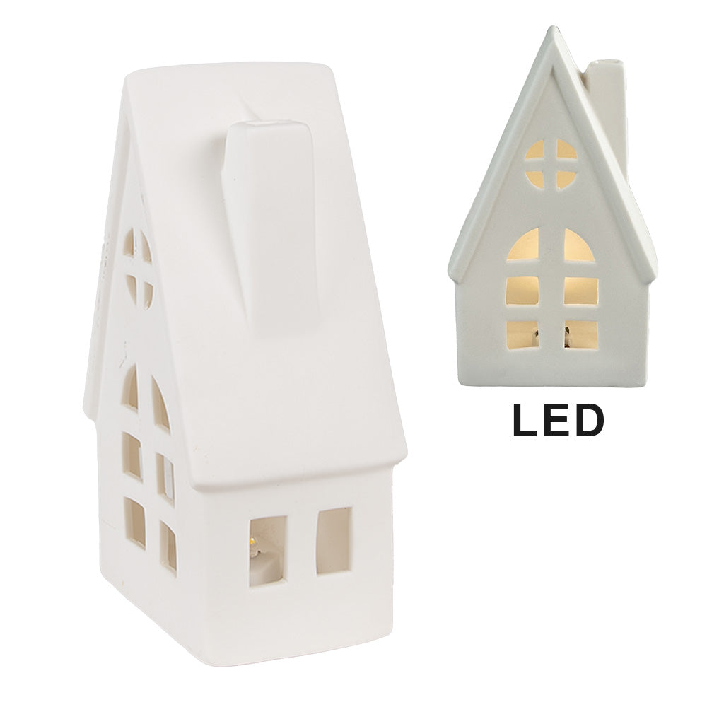 Casetta bianco in porcellana con luce led 9x6x15 cm