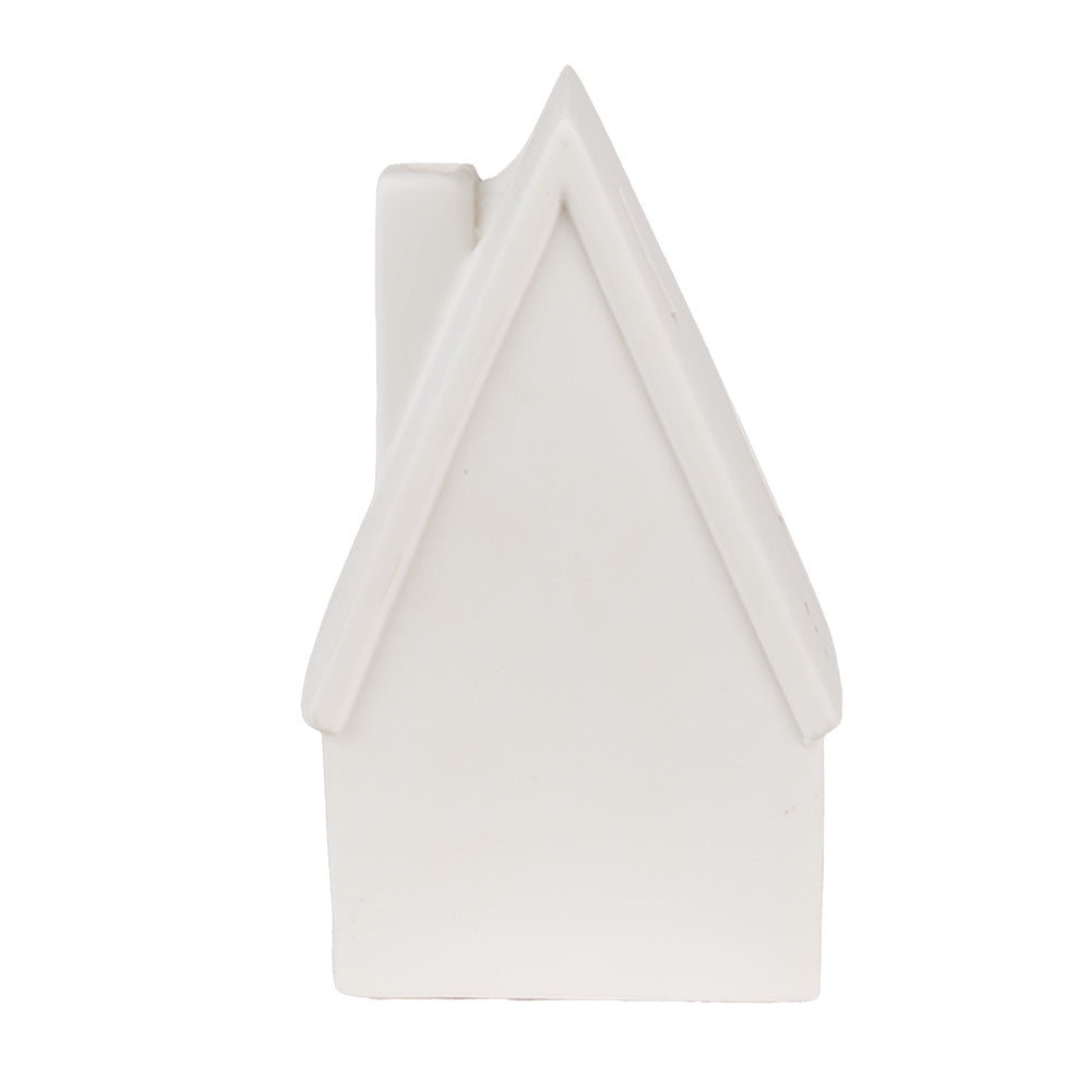 Casetta bianco in porcellana con luce led 9x6x15 cm