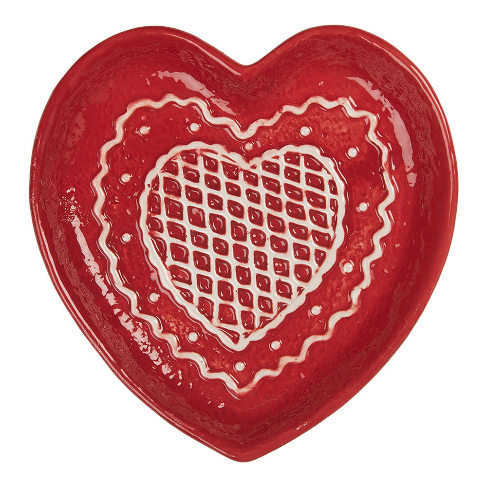 Piatto Cuore rosso e bianco in ceramica 17x17x3 cm