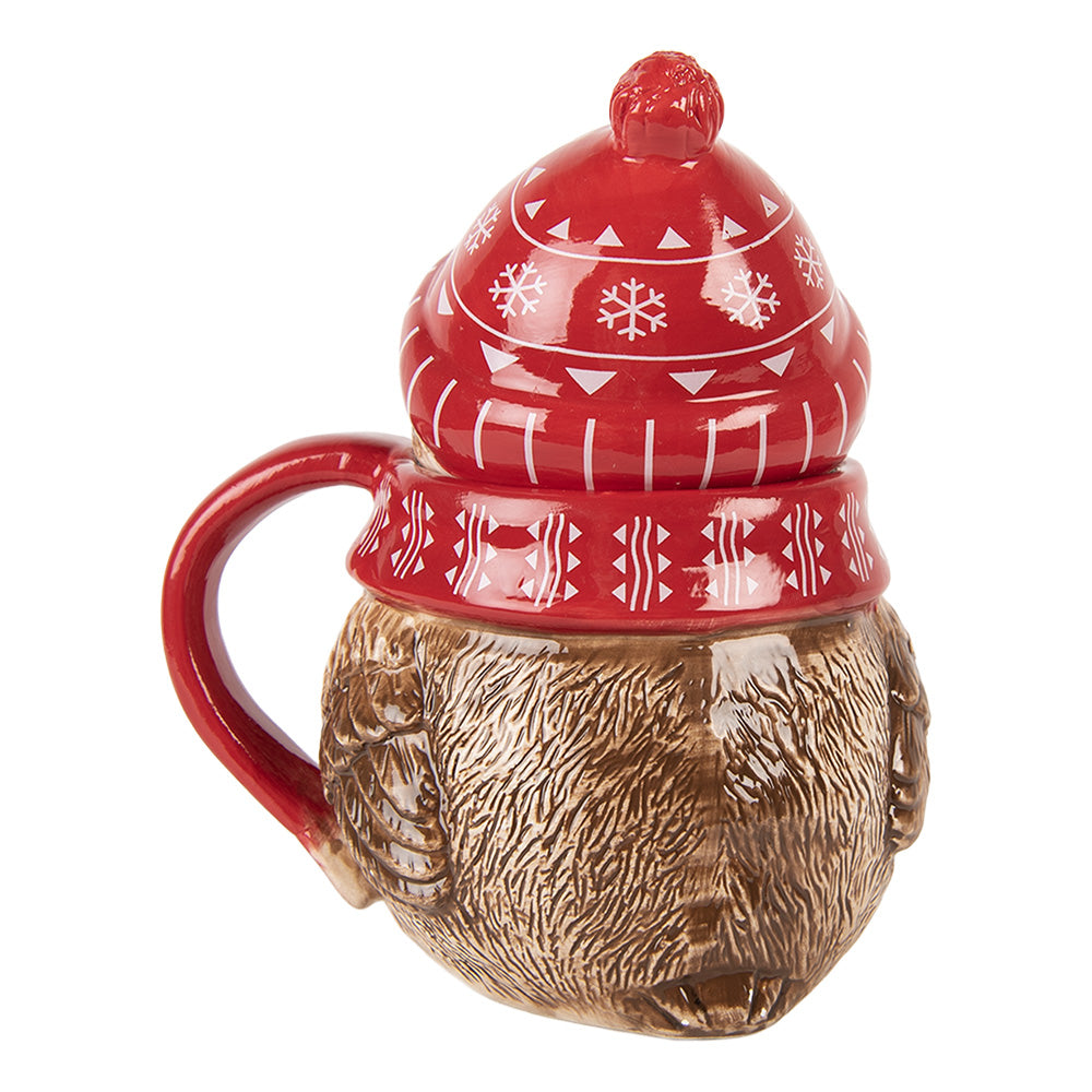 Tazza con coperchio Passerotto con berretto e sciarpa abbinati, 500 ml, h 17x11x15 cm