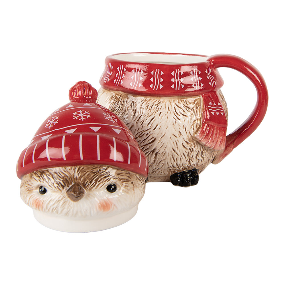 Tazza con coperchio Passerotto con berretto e sciarpa abbinati, 500 ml, h 17x11x15 cm
