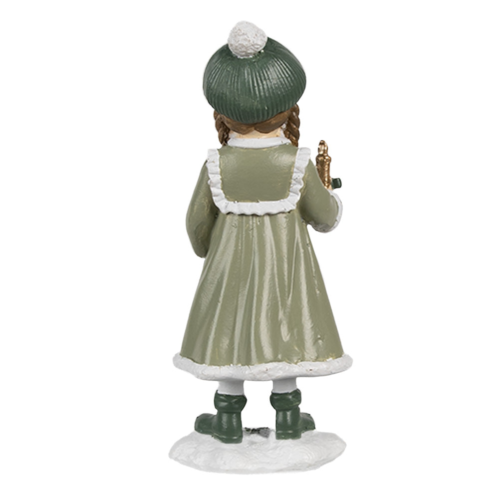 Statua Bambina con abito verde e bambola h 13x5x5 cm