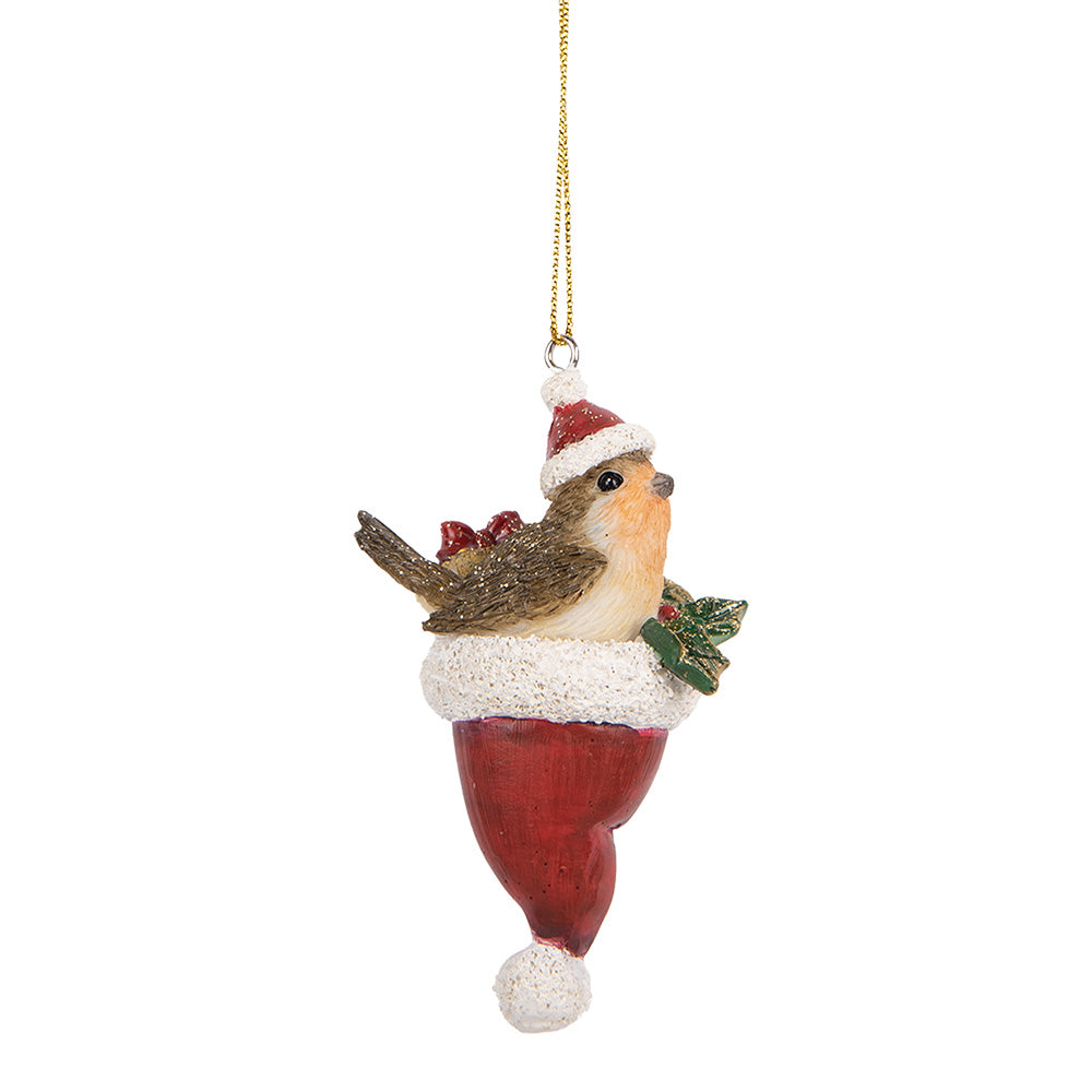 Uccellino da appendere con cappellino rosso h 9x5x3 cm