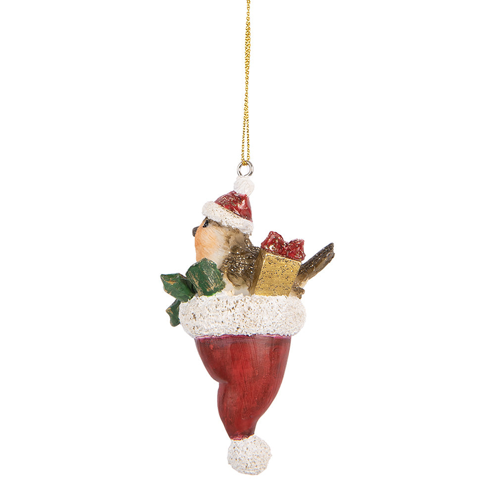 Uccellino da appendere con cappellino rosso h 9x5x3 cm