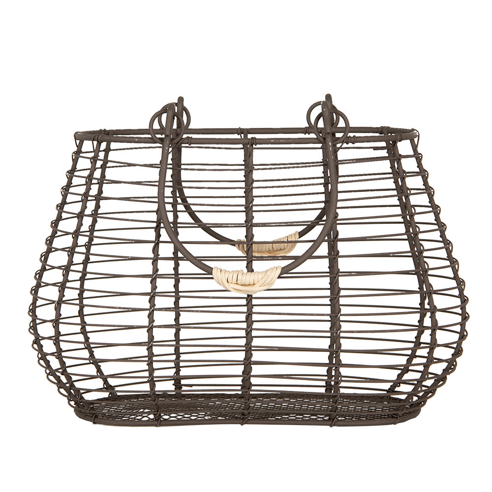 Cestino in ferro con manici marrone 25x16x17 cm
