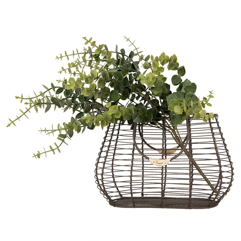 Cestino in ferro con manici marrone 25x16x17 cm