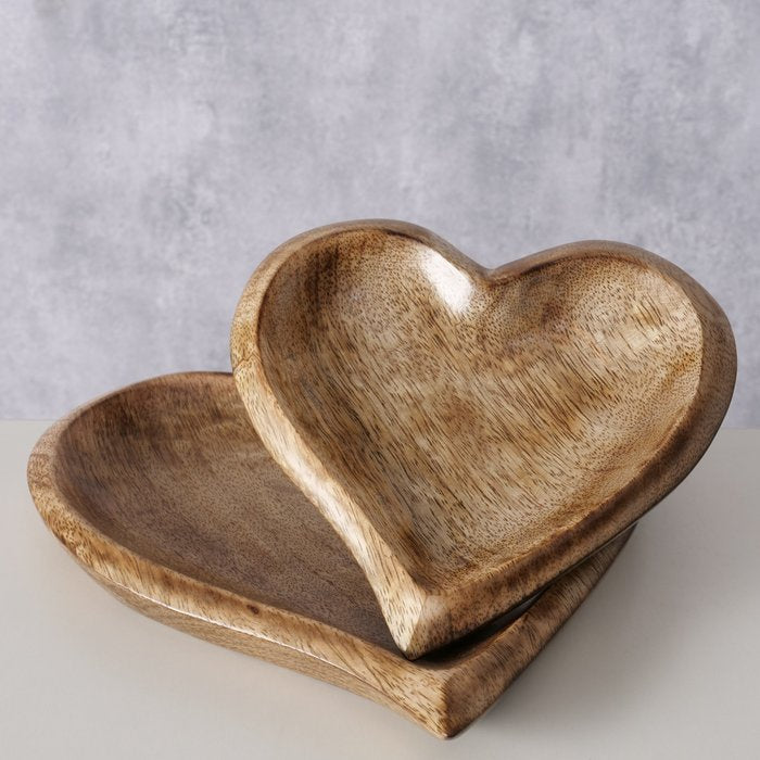Vassoi cuore in legno di mango set 2 15-20 cm