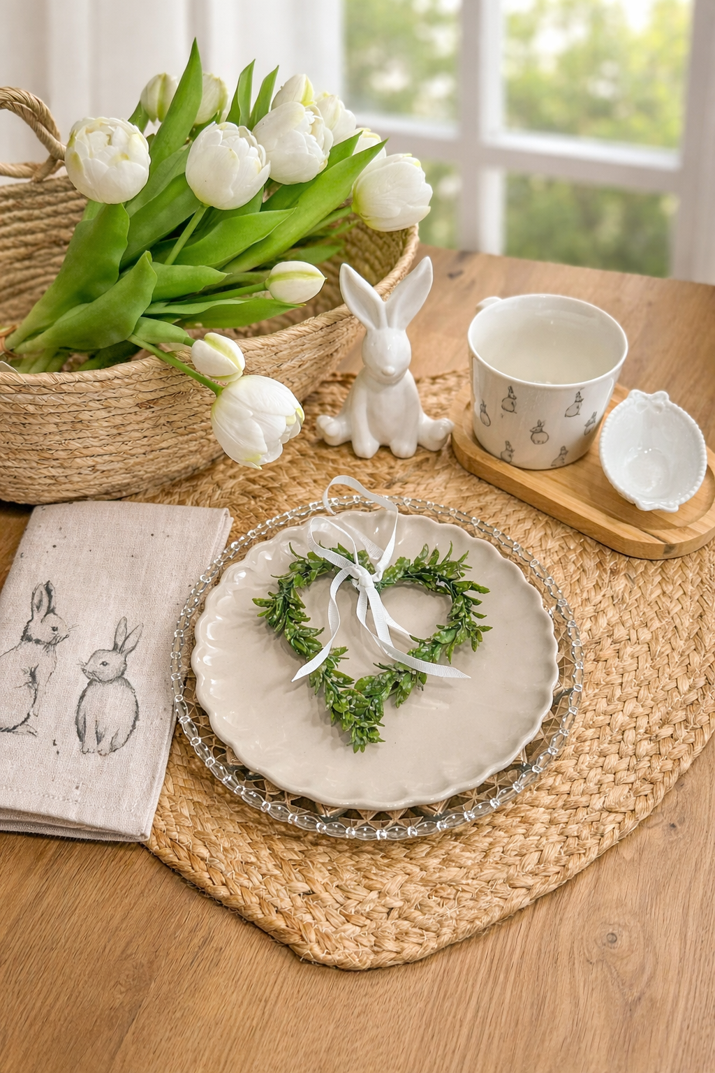 Tovaglioli beige con coniglietti 40x40 cm