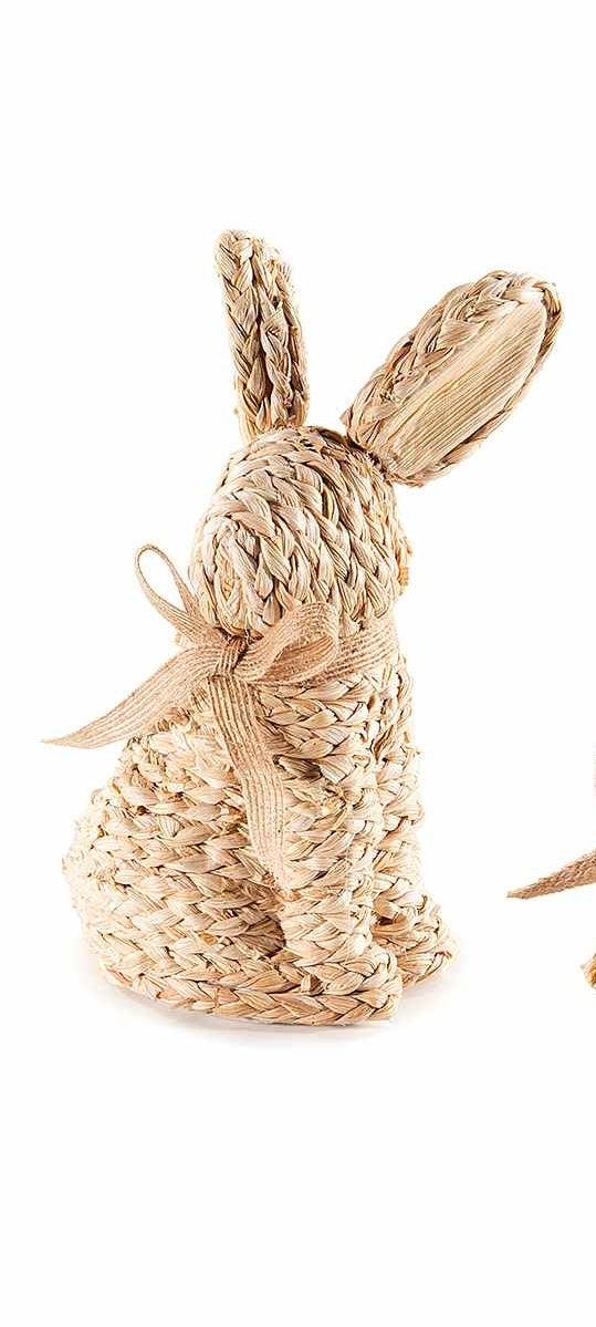 Coniglietto 3 varianti in fibra vegetale intrecciata con fiocco in juta
