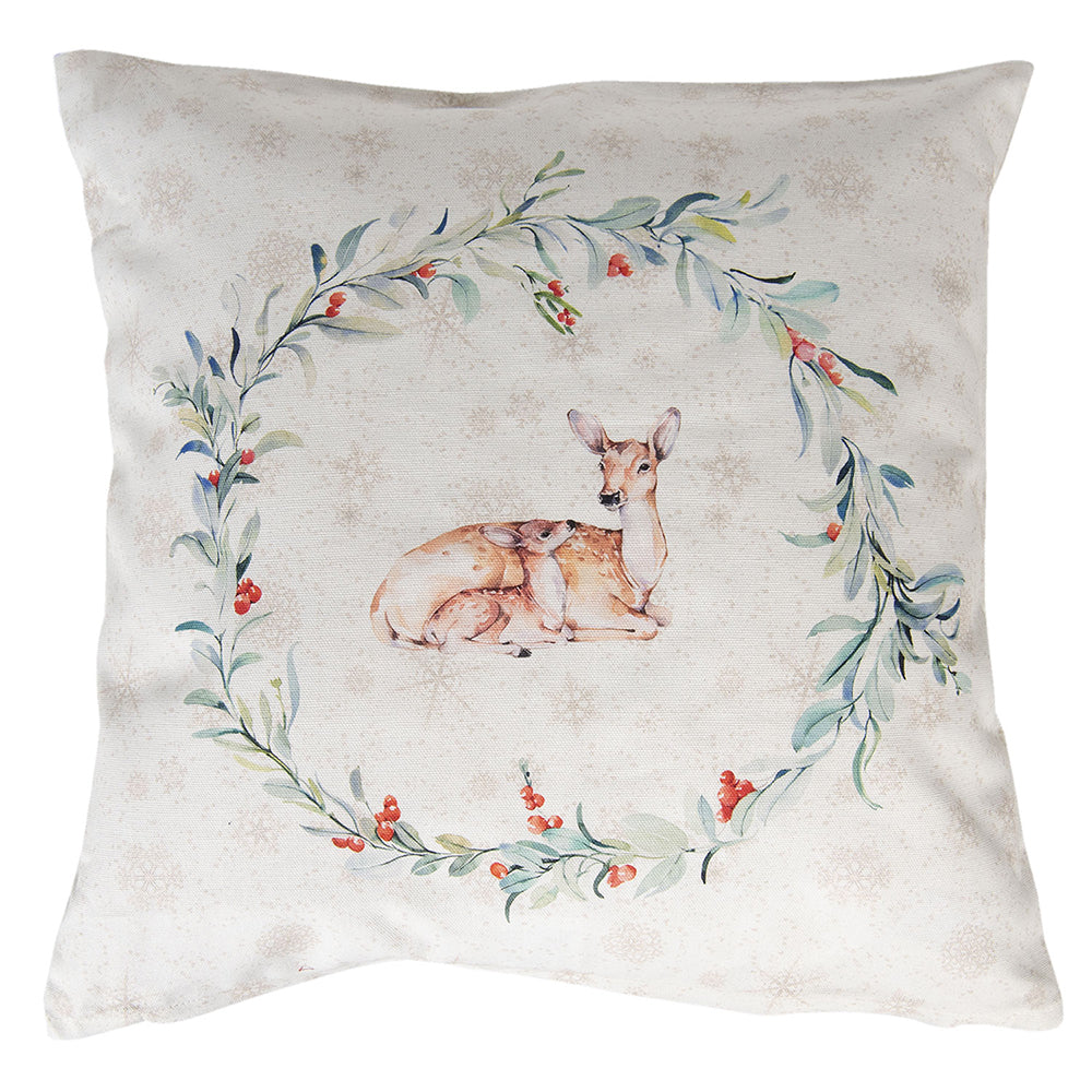 Federa per cuscino colore bianco Cervo e ghirlanda 40x40 cm