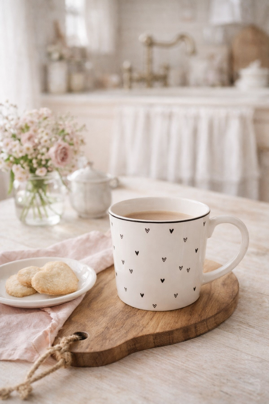 Tazza porcellana bianca con cuoricini neri, 275 ml