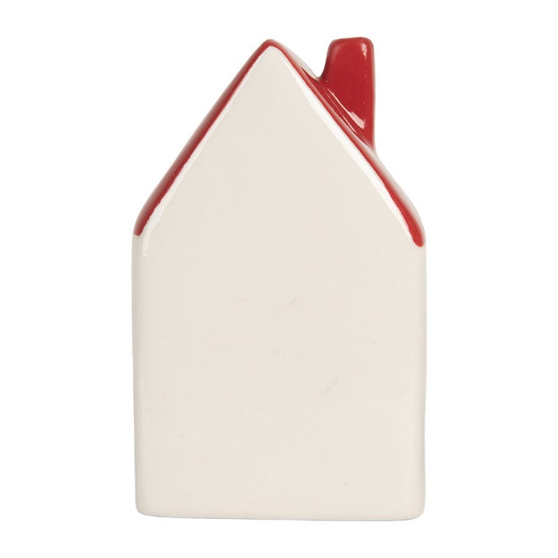 Casetta in ceramica bianca con cervo e pino con LED, h 10 cm