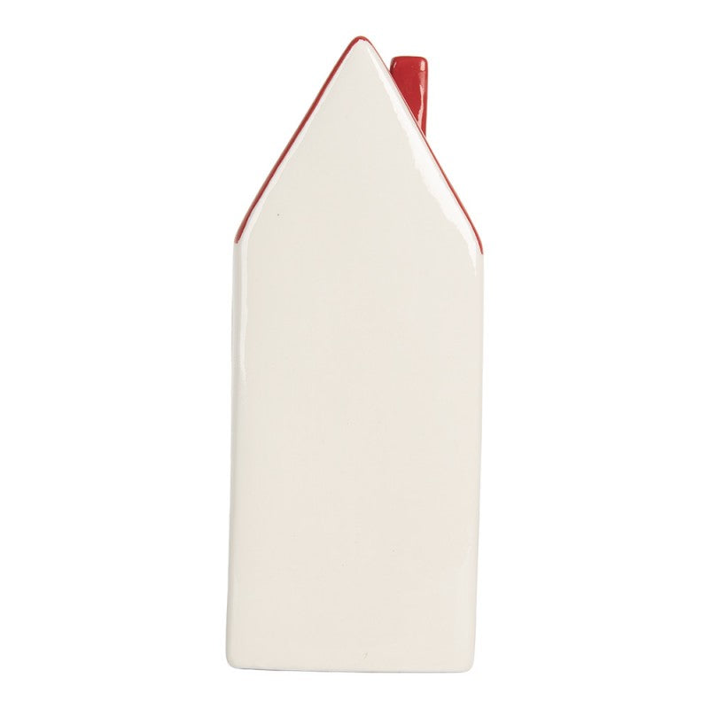 Casetta in ceramica bianca con cervo e pino, luce led, h 19 cm