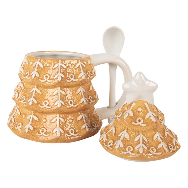Tazza con coperchio e cucchiaino Albero di Natale 350 ml h 18x16x12 cm