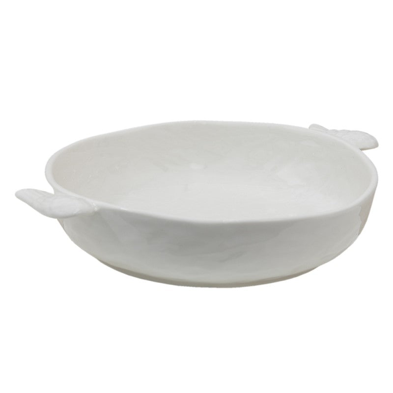 Vassoio bianco in ceramica con manici a forma di ali 27x22x5 cm 800 ml