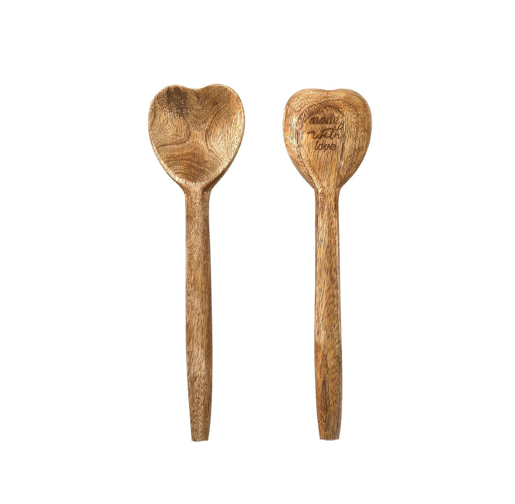 Mestoli in legno set di 2 con scritta 'MADE WITH LOVE' h30 cm