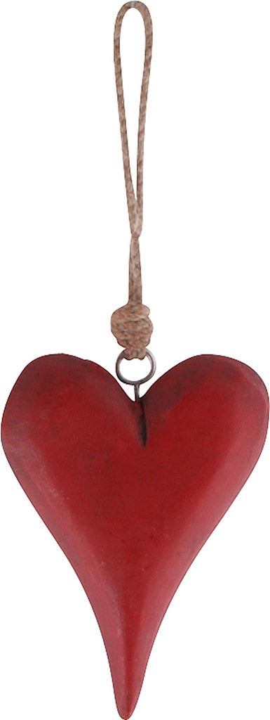 Cuore in legno, rosso, da appendere, h 18x10x2,5 cm