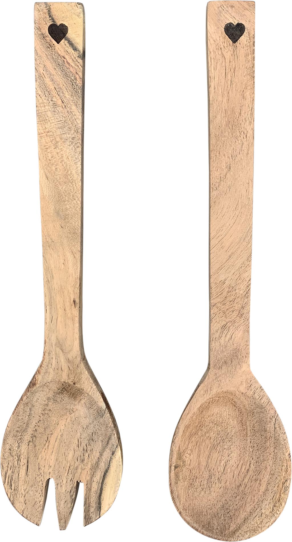 Posate per insalata in legno set di 2 con cuore inciso h28 cm