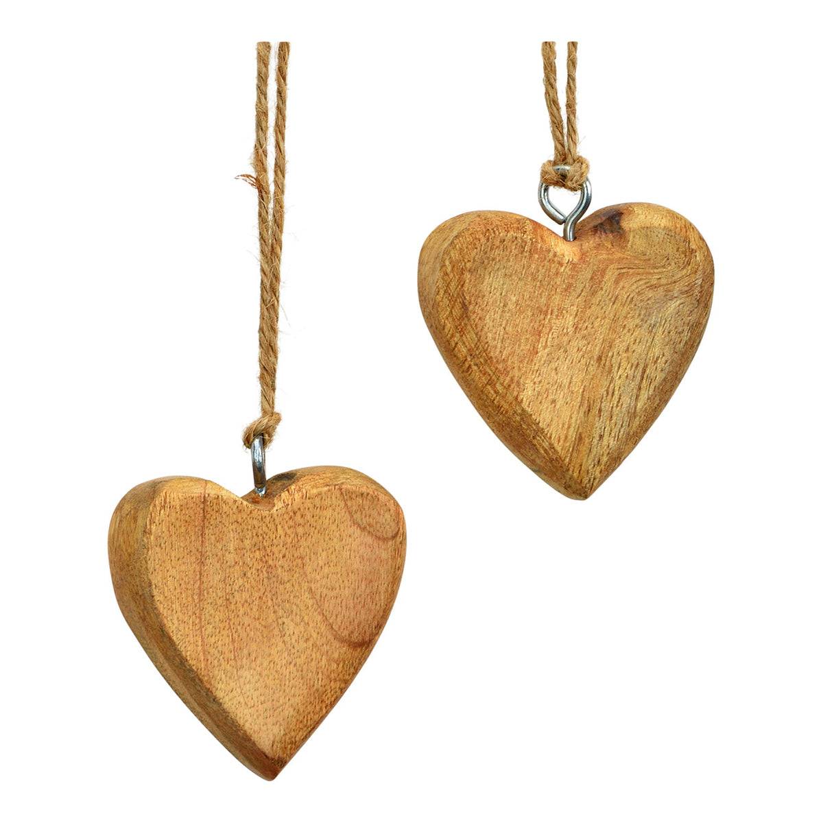 Cuore in legno di mango, da appendere, 4x4x2 cm
