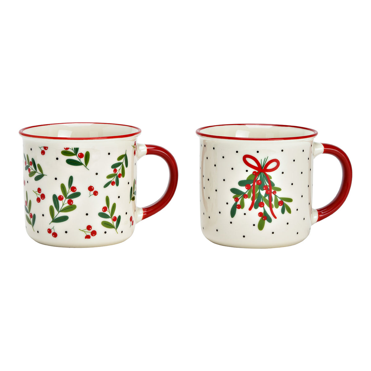 Tazza Ramoscello di vischio, in porcellana, 2 VARIANTI, 350 ml