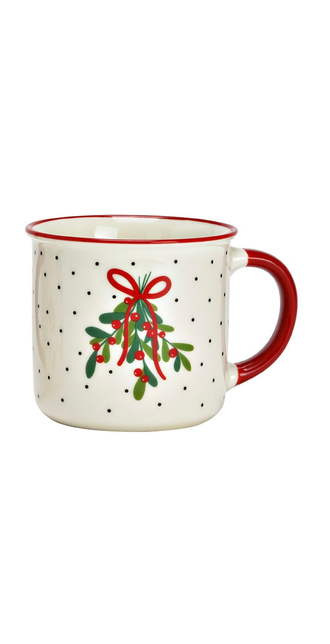 Tazza Ramoscello di vischio, in porcellana, 2 VARIANTI, 350 ml