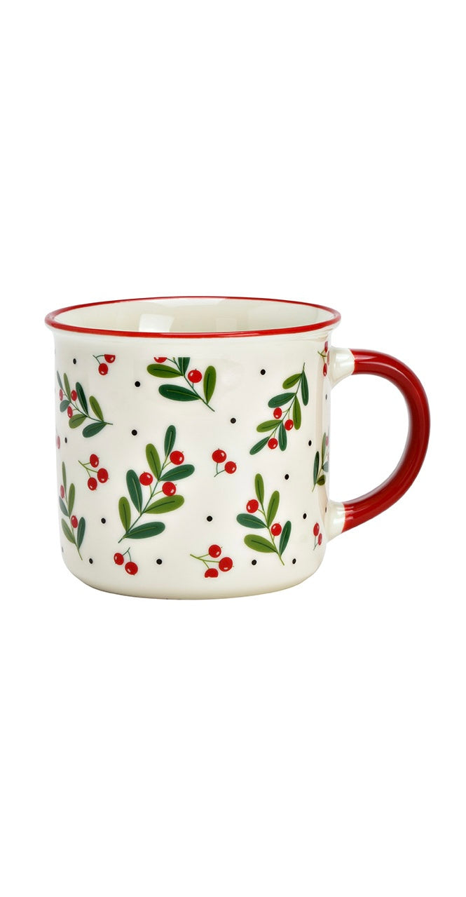 Tazza Ramoscello di vischio, in porcellana, 2 VARIANTI, 350 ml