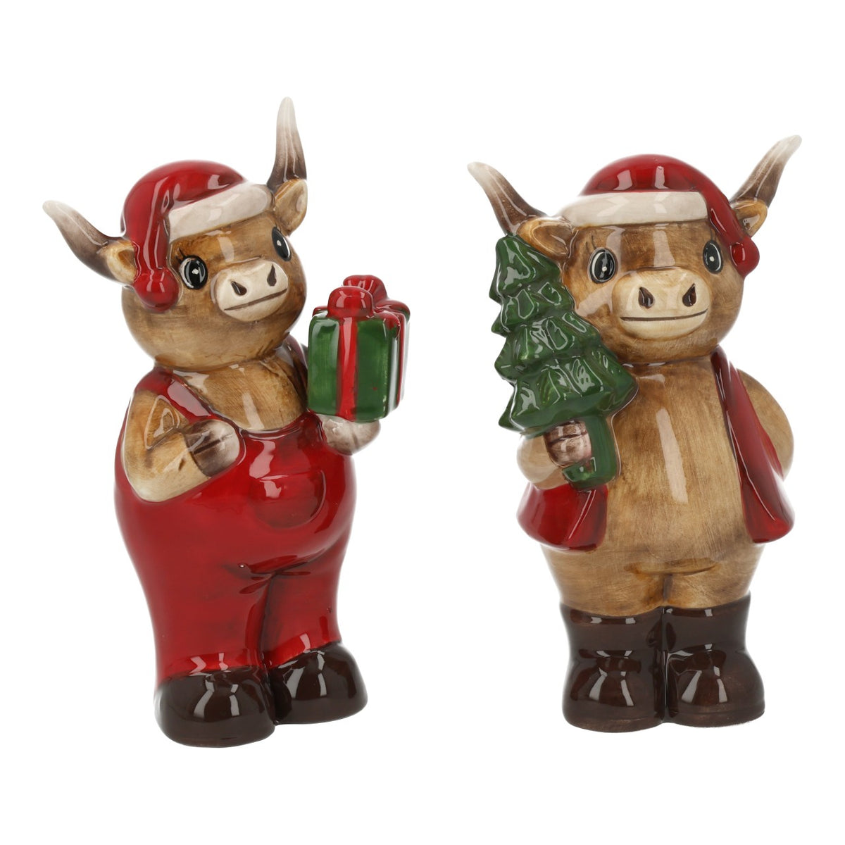 Mucca Highland in ceramica, 2 VARIANTI, h 16x9x7 cm