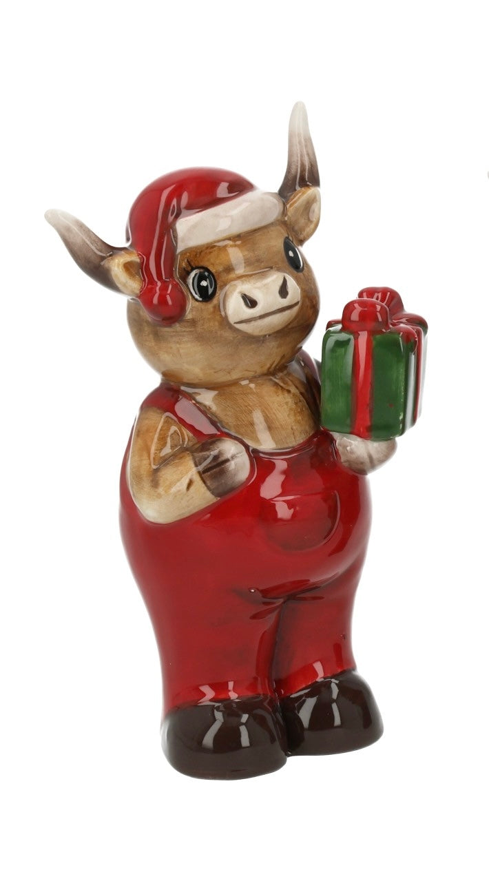 Mucca Highland in ceramica, 2 VARIANTI, h 16x9x7 cm