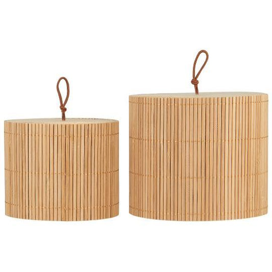 Scatole in bamboo, con coperchio in legno, set di 2
