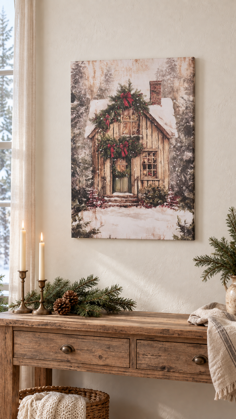 Quadro canvas Baita innevata, 2 VARIANTI, 50x70 cm