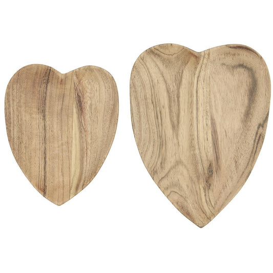 Vassoi set di 2 a forma di cuore in legno d'acacia (12,5x5cm e 15,5x20cm h.1.5)