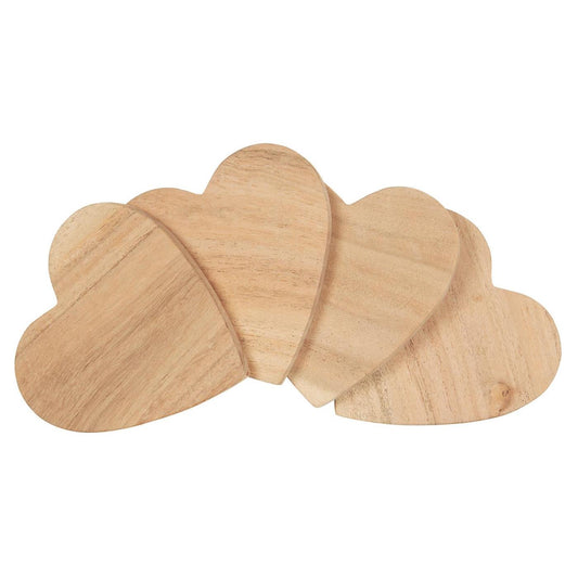 Sottobicchieri set di 4 a forma di cuore in legno d'acacia 10x1x10 cm