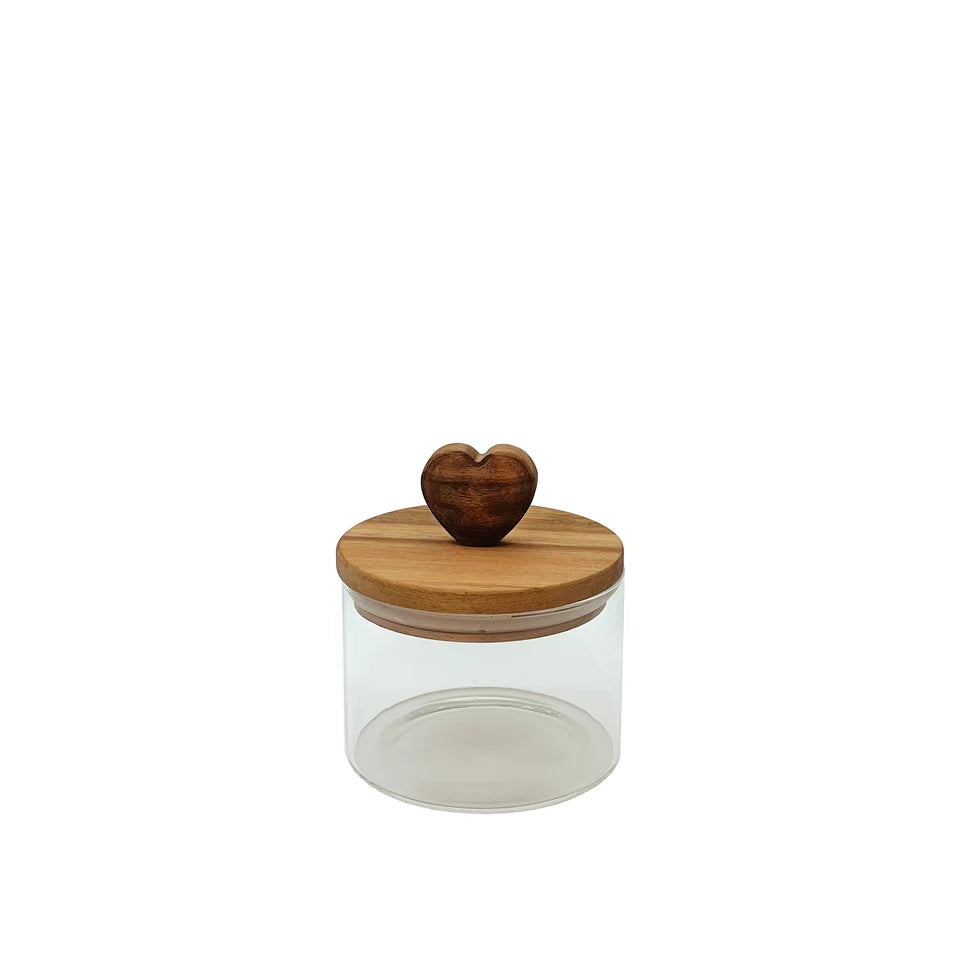 Barattolo in vetro piccolo con coperchio in legno, 500 ml, 10x10x11,5 cm