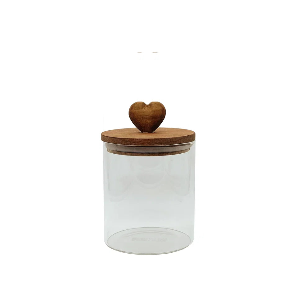 Barattolo in vetro medio con coperchio in legno, 900 ml, 10x10x16,5 cm