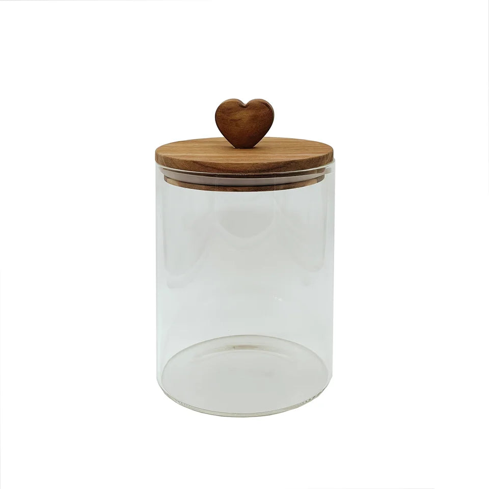Barattolo in vetro 1 KG, con coperchio in legno, 1,5 lt, 12x12x20 cm
