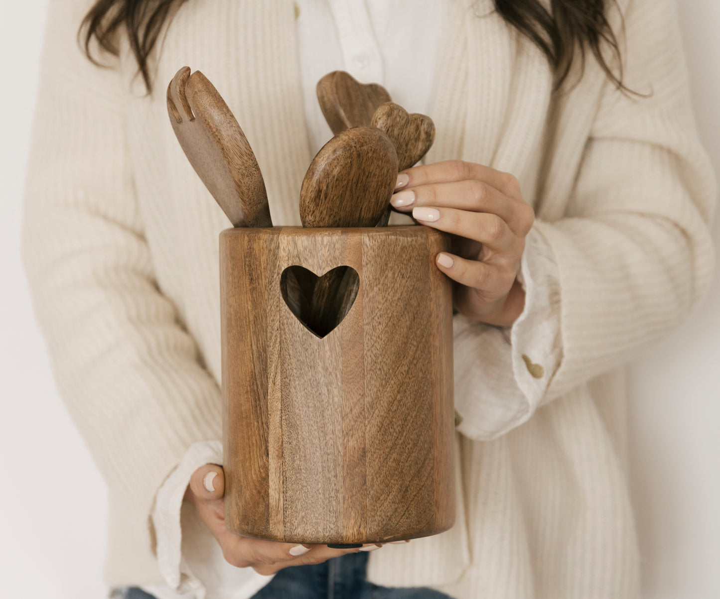 Portautensili Cuore in legno, 14x14x18 cm