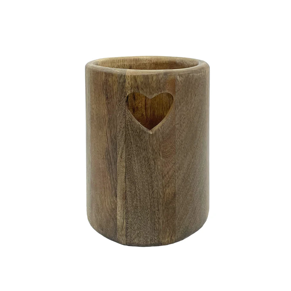Portautensili Cuore in legno, 14x14x18 cm