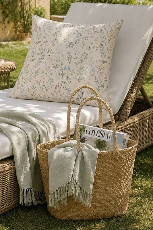 Borsa/cesto con manici lunghi in fibra vegetale (tifa), W 24 H 34 L 37 cm