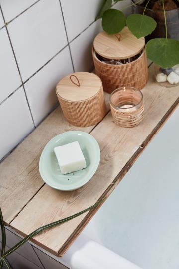 Scatole in bamboo, con coperchio in legno, set di 2