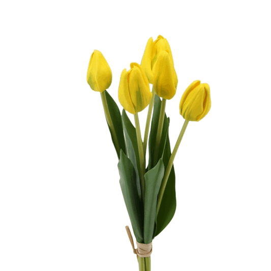 Tulipani in mazzo da 5 fiori, real touch, altezza 40 cm, colore giallo con striature verdi